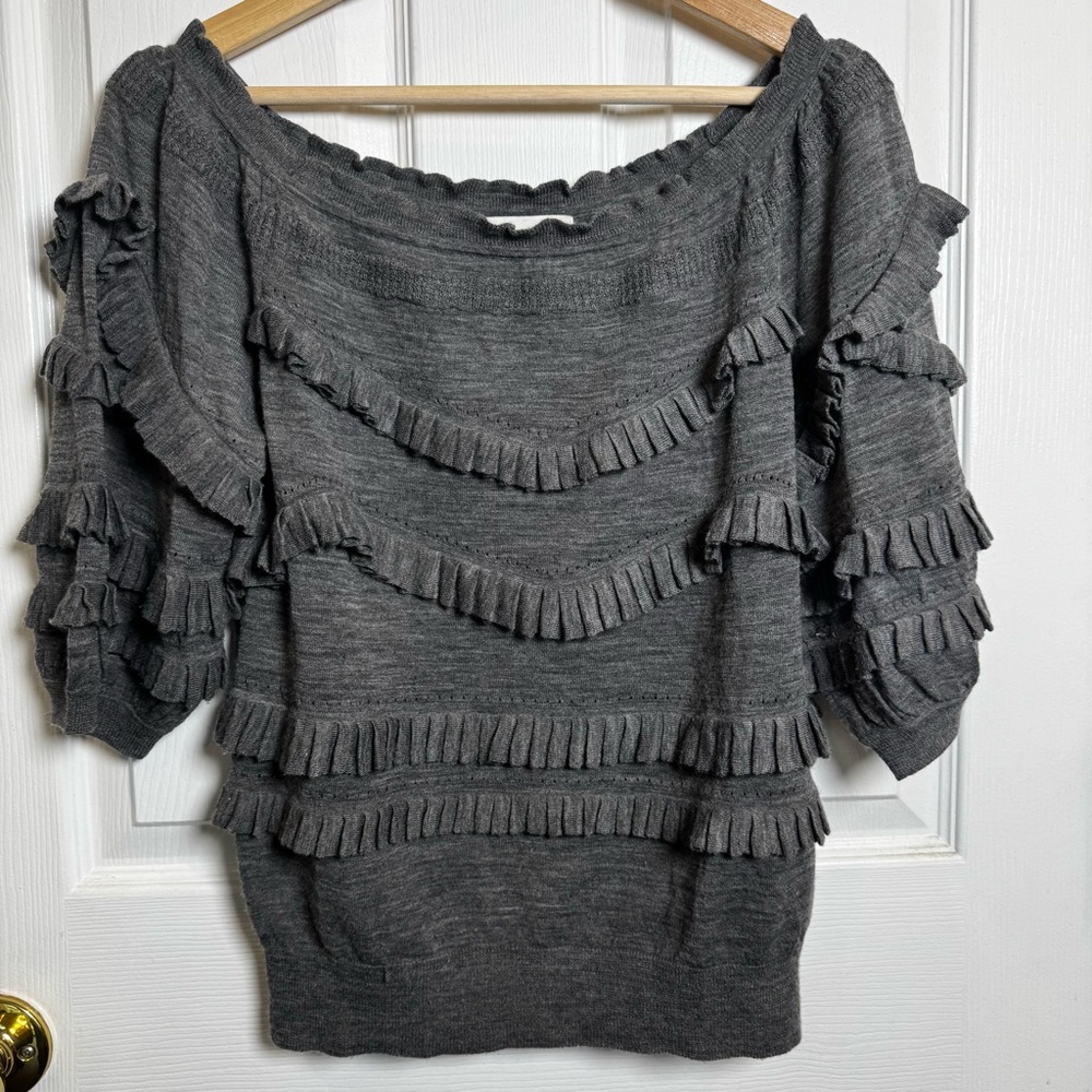 Authentic 3.1 Phillip Lim Wool Cashmere Ruffle Sweater Gray Short Sleeve Knit M